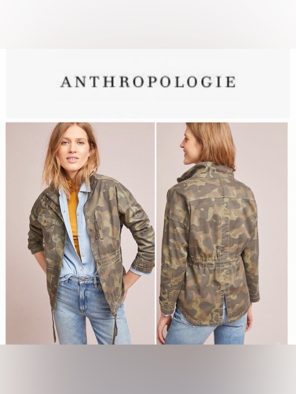 Medium Anthropologie Marrakech Camo Utility anorak Jacket Olive Khaki green zip